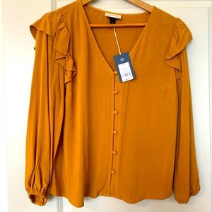 Mustard blouse with ruffle & button details